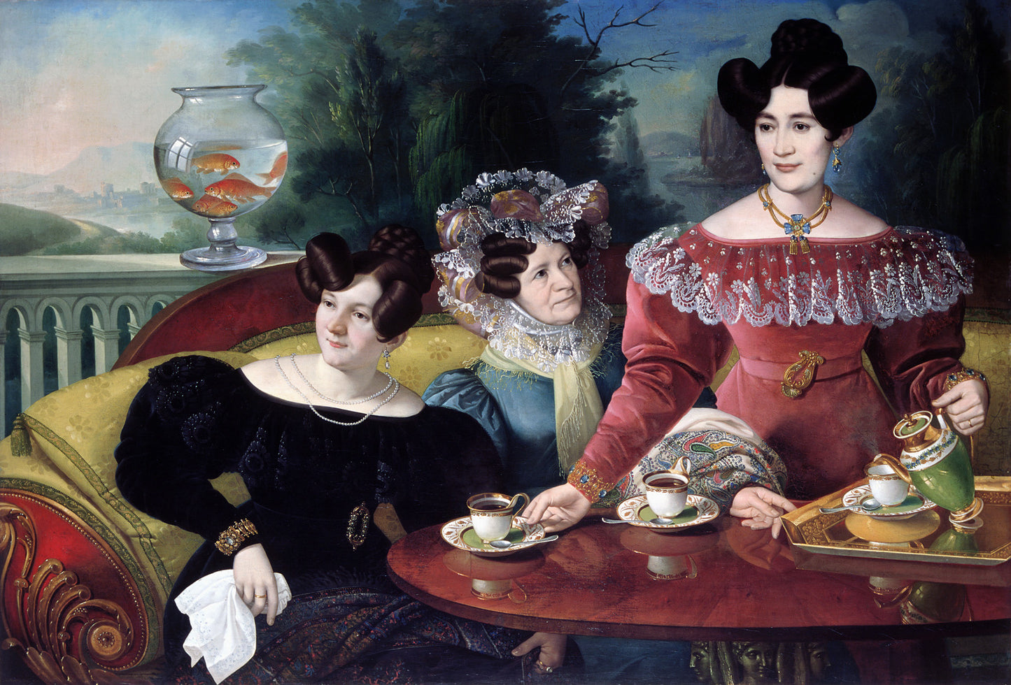 Three Ladies of the Moscon Family, vintage artwork by Jozef Jakob Tominc, 12x8" (A4) Poster