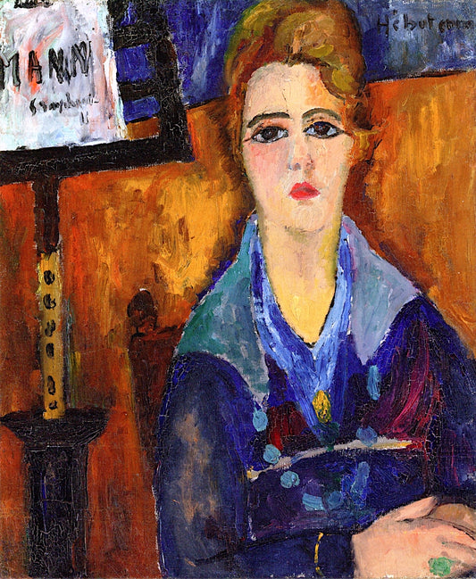 Woman with Necklace, Modigliani Model, vintage artwork by Jeanne Hebuterne, 12x8" (A4) Poster