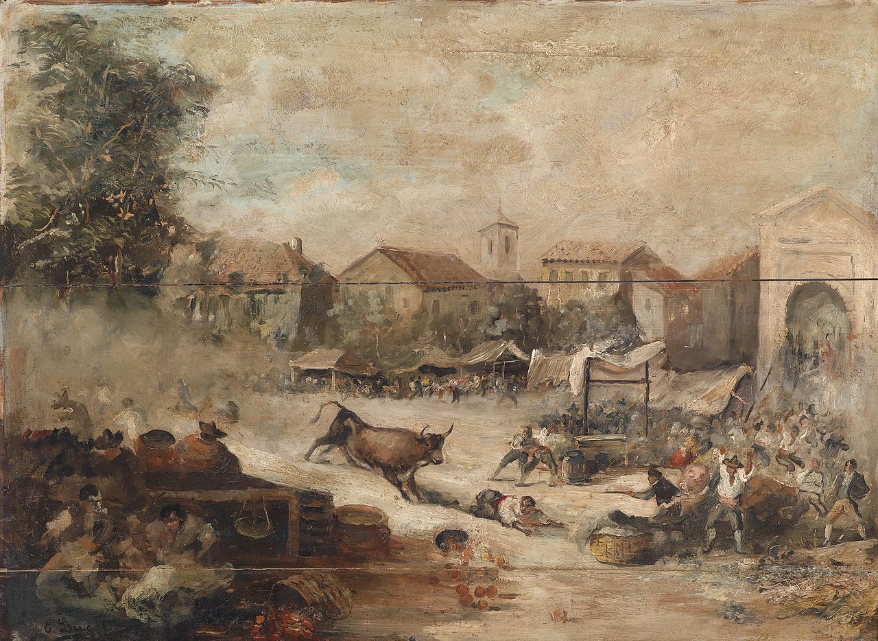 Running Away from the Bull, vintage artwork by Eugenio Lucas Velazquez, A3 (16x12") Poster Print