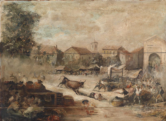Running Away from the Bull, vintage artwork by Eugenio Lucas Velazquez, A3 (16x12") Poster Print