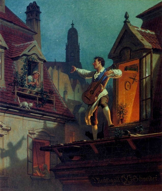Nightingale and Taylor, vintage artwork by Franz Schams, 12x8" (A4) Poster