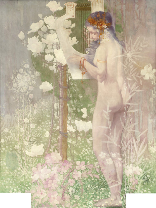 Nude with a harp, vintage artwork by Maurice Langaskens, 12x8" (A4) Poster