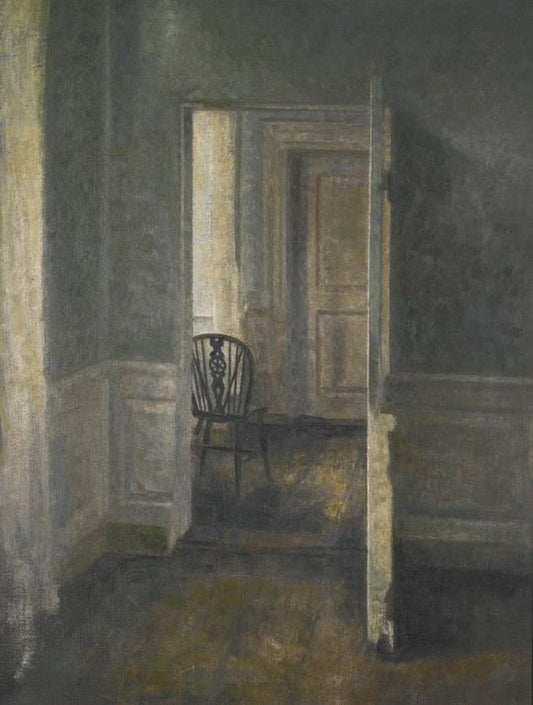 Interior with Windsor Chair, vintage artwork by Vilhelm Hammershøi, 12x8" (A4) Poster