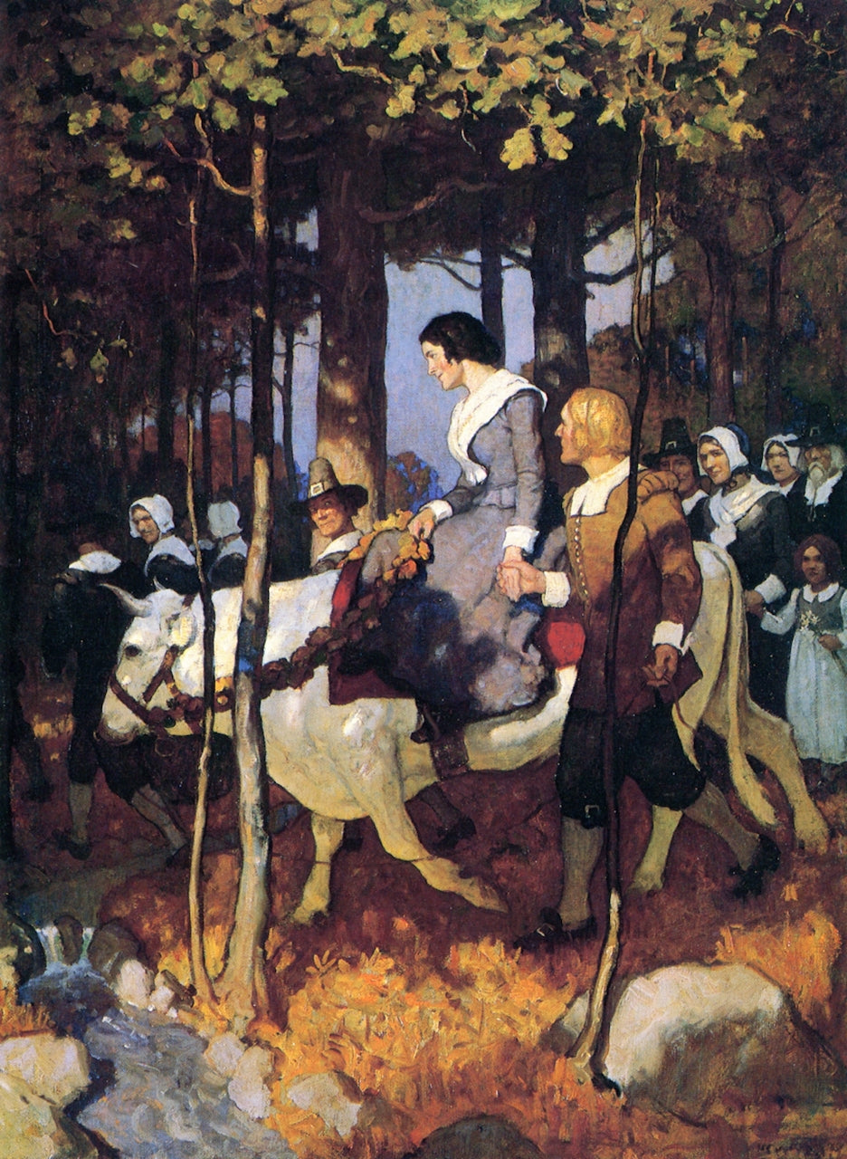 So through the Plymouth Woods Passed Onward the Bridal Procession, vintage artwork by Newell Convers (N.C.) Wyeth, 12x8" (A4) Poster