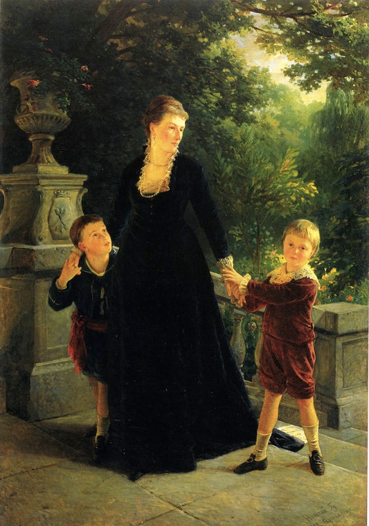 Portrait of M.A. Skoropadskaya with Her Sons, vintage artwork by Nikolai Nikolaevich Ge, 12x8" (A4) Poster