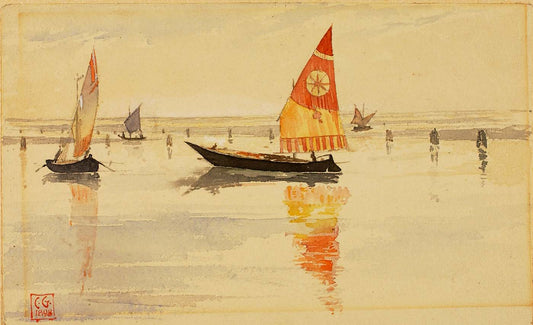 Sailboats (Venice), vintage artwork by Cass Gilbert, 12x8" (A4) Poster