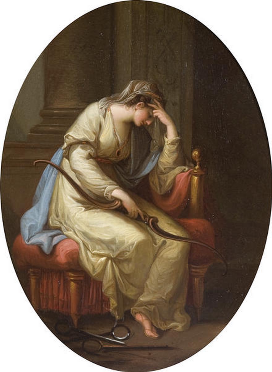 Penelope Weeping over the Bow of Odysseus, vintage artwork by Angelica Kauffmann, 12x8" (A4) Poster