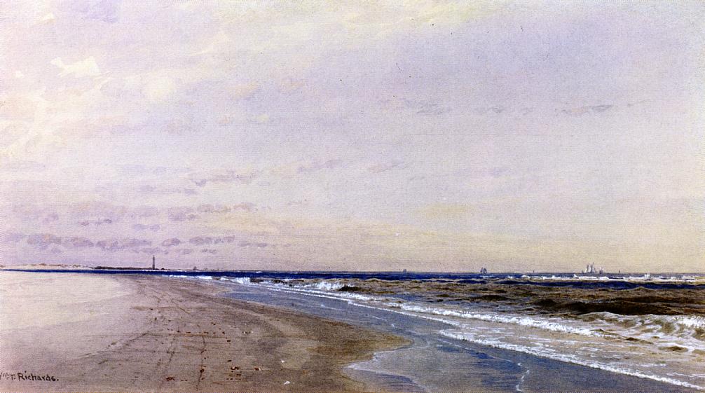Abescon Light, Atlantic City, NJ, vintage artwork by William Trost Richards, 12x8" (A4) Poster
