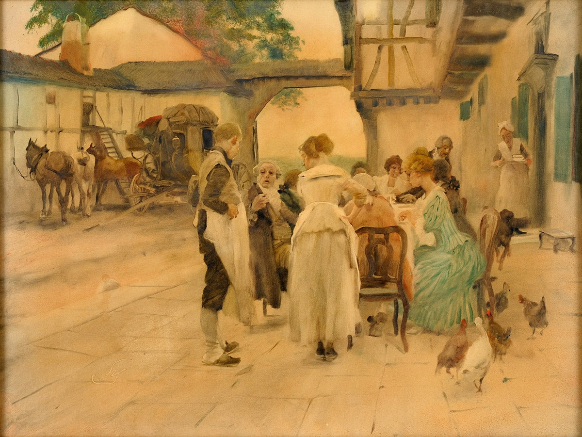 The Inn on the Rhine, vintage artwork by Wilhelm Schreuer, 12x8" (A4) Poster