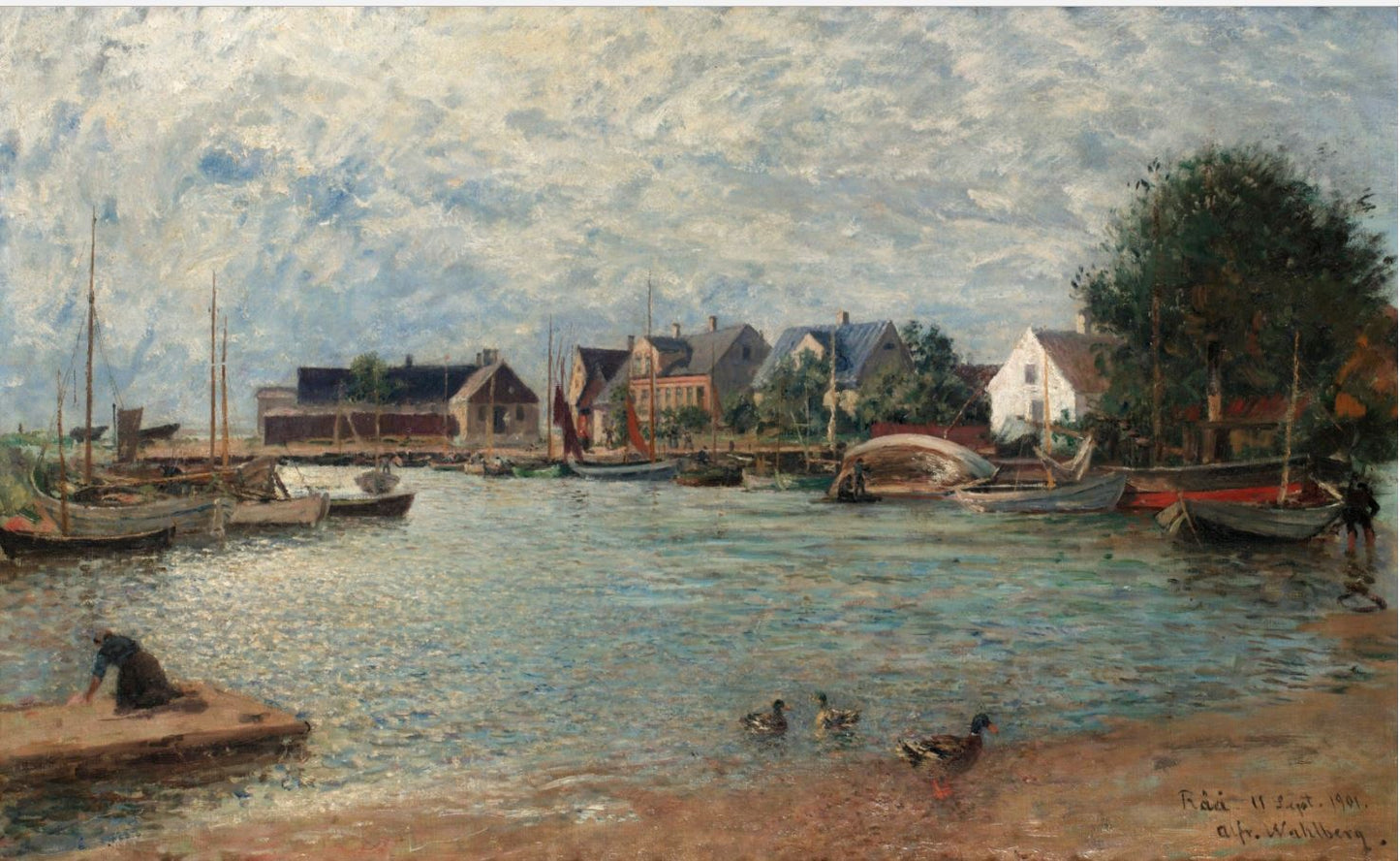Harbor Scene, vintage artwork by Alfred Wahlberg, 12x8" (A4) Poster