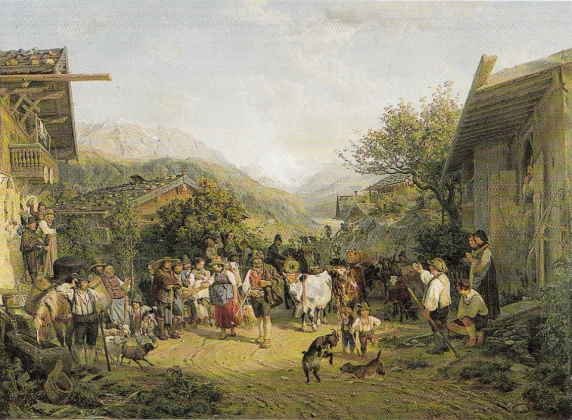Bringing the Cattle into the Valley, vintage artwork by Hermann Kauffmann, A3 (16x12") Poster Print