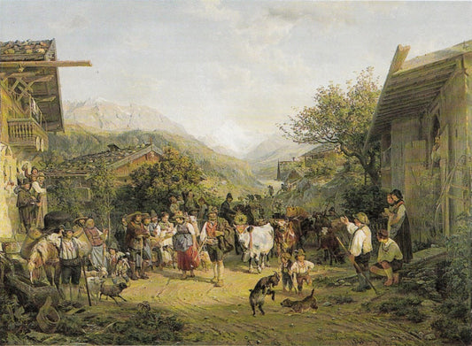 Bringing the Cattle into the Valley, vintage artwork by Hermann Kauffmann, A3 (16x12") Poster Print