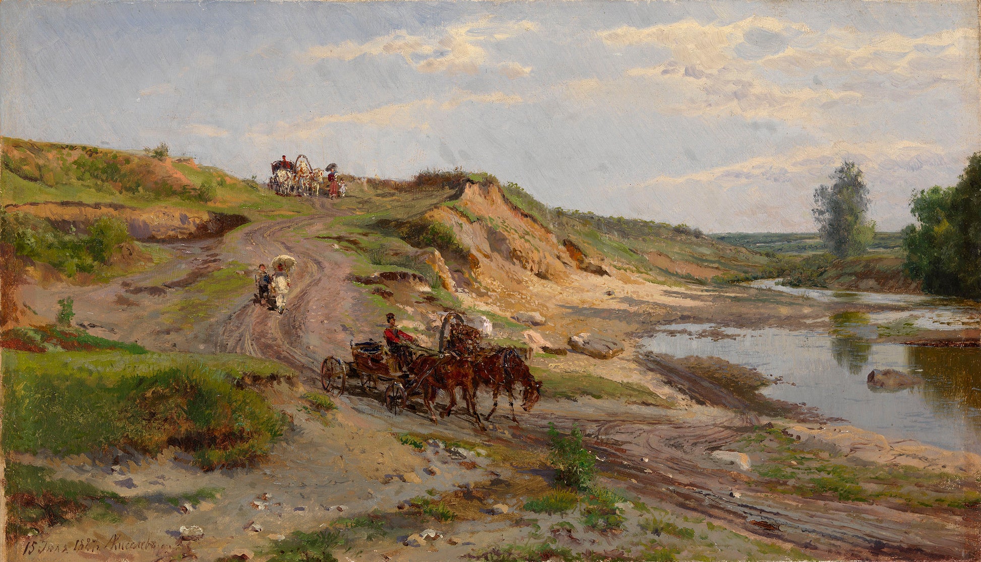 Down by  the Stream, vintage artwork by Alexander Kiselev, 12x8" (A4) Poster