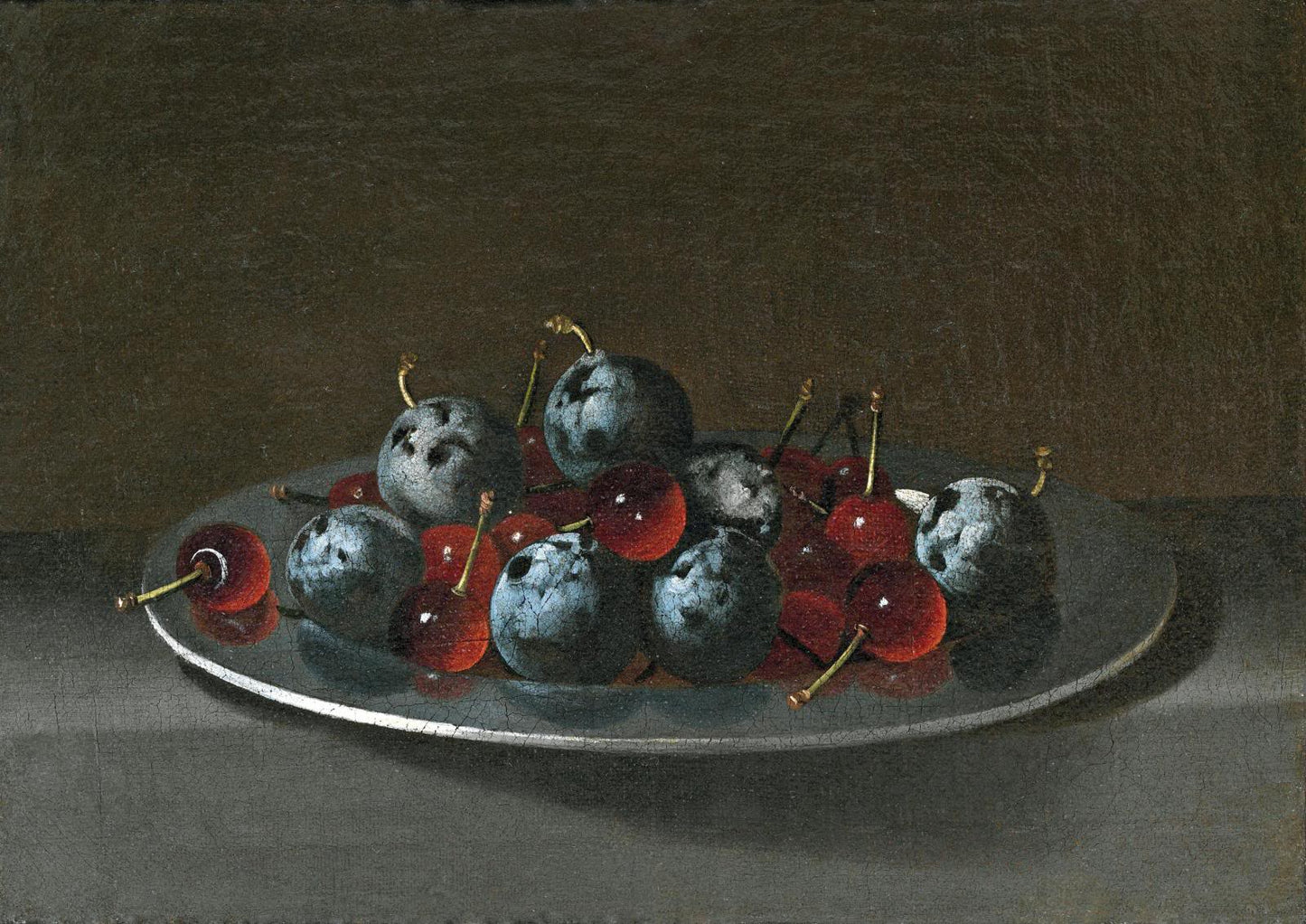 Silver Plate with Cherries and Plums, vintage artwork by Juan van der Hamen, 12x8" (A4) Poster