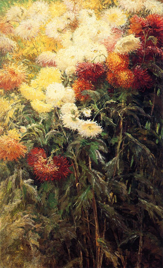 Chrysanthemums, Garden at Petit Gennevilliers, vintage artwork by Gustave Caillebotte, 12x8" (A4) Poster
