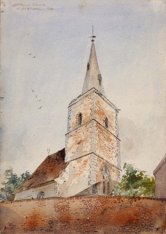 St. Peters Church, Cambridge, England, vintage artwork by Cass Gilbert, 12x8" (A4) Poster