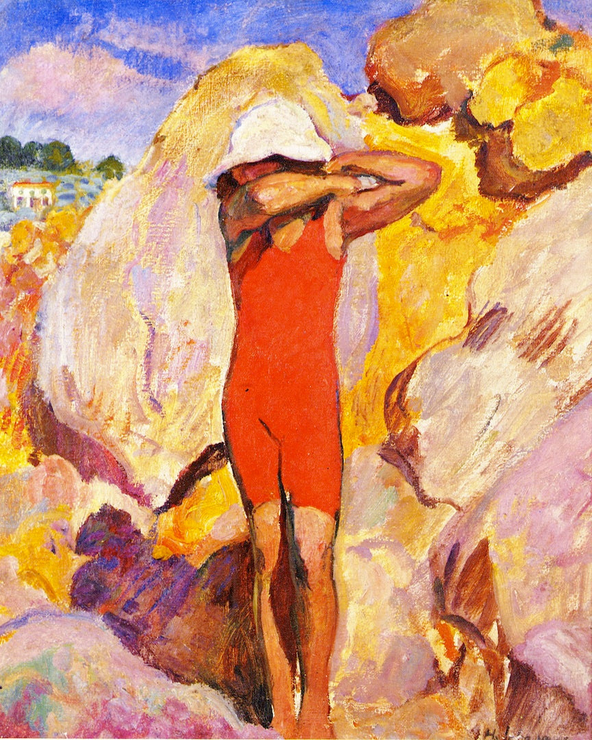 Child in a Red Bathing Suit, vintage artwork by Henri Lebasque, 12x8" (A4) Poster