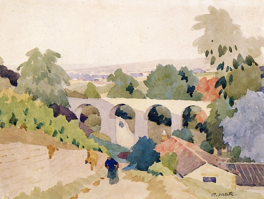 The Viaduct, Salles, vintage artwork by Pierre Adolphe Valette, 12x8" (A4) Poster