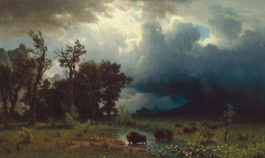Buffalo Trail: the Impending Storm, vintage artwork by Albert Bierstadt, 12x8" (A4) Poster