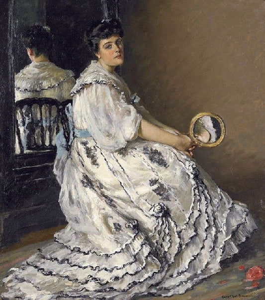 Woman Before a Mirror, vintage artwork by Rupert Bunny, 12x8" (A4) Poster