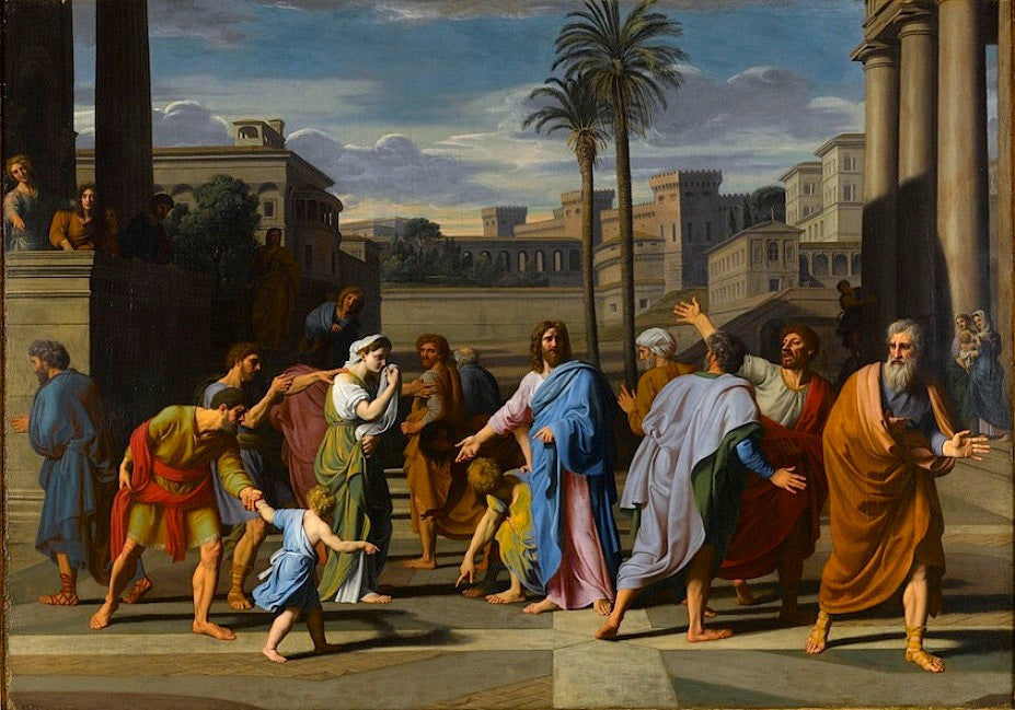 Christ and the Adultress, vintage artwork by Nicolas Colombel, 12x8" (A4) Poster