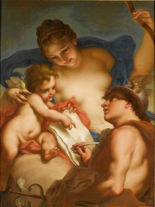 Venus, Mercury and Cupid, vintage artwork by Antonio Balestra, 12x8" (A4) Poster