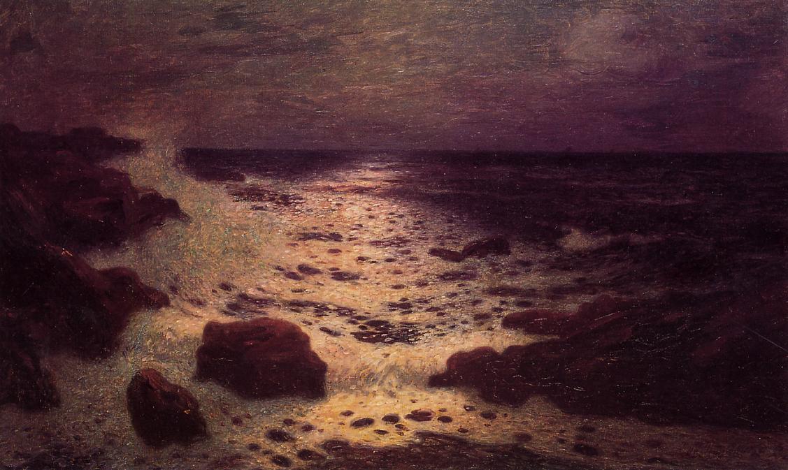 Moonlight on the Sea and the Rocks, vintage artwork by Ferdinand du Puigaudeau, 12x8" (A4) Poster
