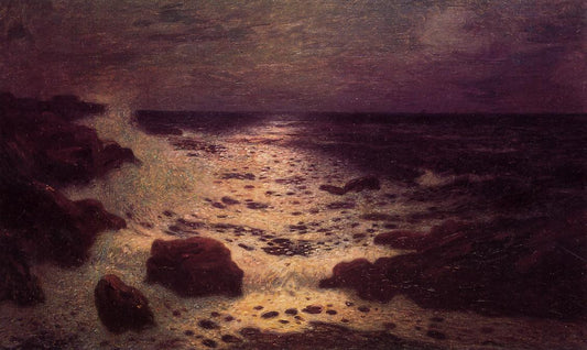Moonlight on the Sea and the Rocks, vintage artwork by Ferdinand du Puigaudeau, 12x8" (A4) Poster