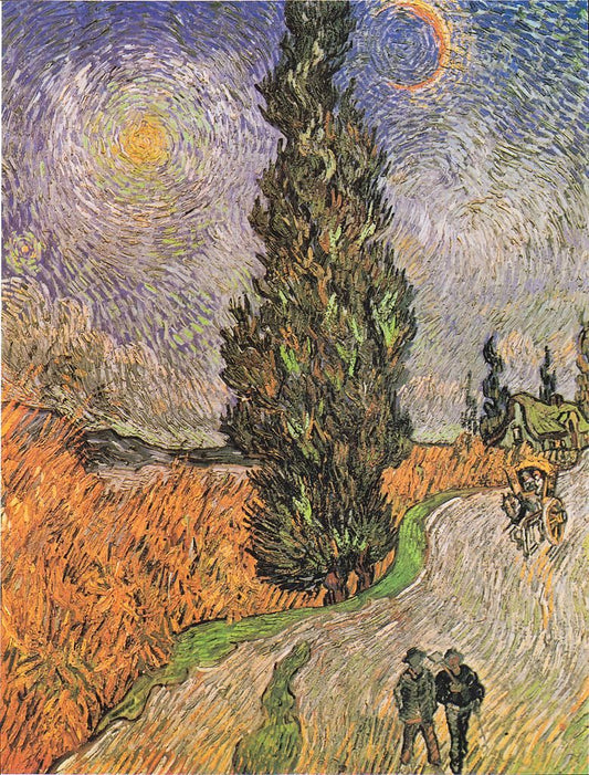 Country Road in Provence by  Night, vintage artwork by Vincent van Gogh, 12x8" (A4) Poster