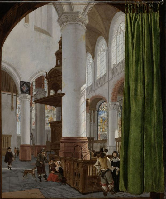 Interior of the Oude Kerk in Delft, vintage artwork by Gerard Houckgeest, 12x8" (A4) Poster