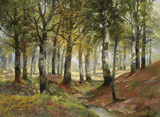 Sunlit Woodland, vintage artwork by Karl Vikas, 12x8" (A4) Poster