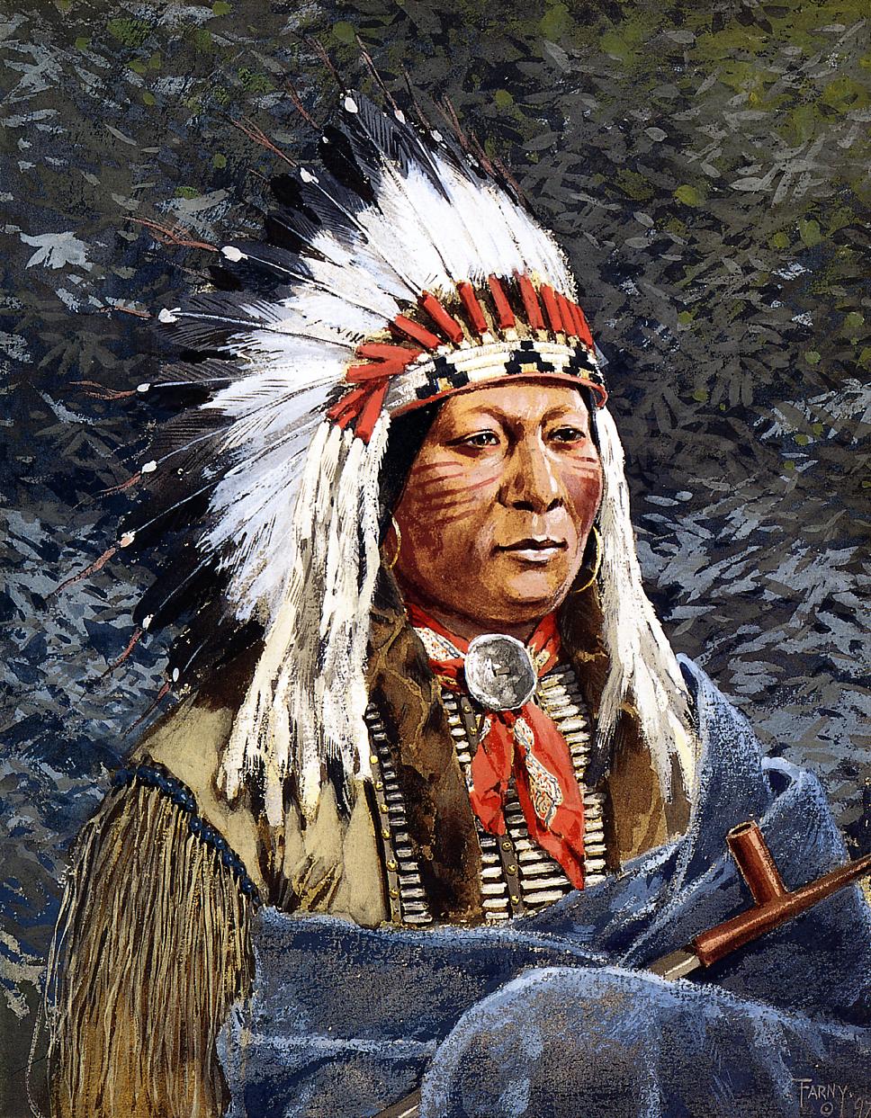 Sioux Chief, vintage artwork by Henry F. Farny, 12x8" (A4) Poster