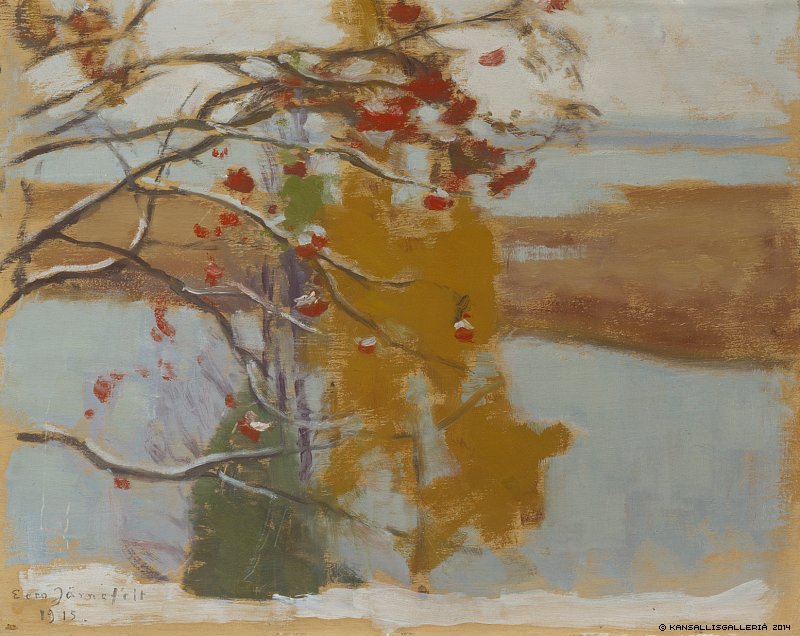 Rowan Berries, vintage artwork by Eero Järnefelt, 12x8" (A4) Poster