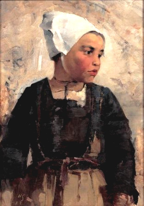 Brittany Girl, vintage artwork by Helene Schjerfbeck, 12x8" (A4) Poster