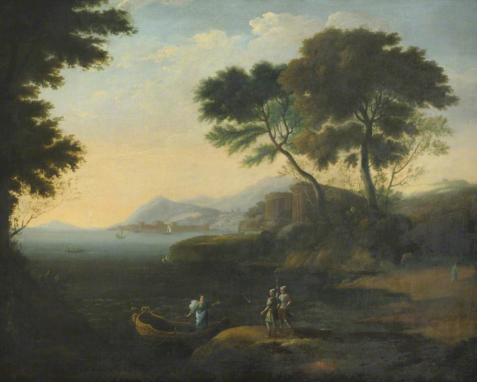 Embarkation of Carlo and Ubaldo in Pursuit of Rinaldo, vintage artwork by Attributed to Claude Lorrain, 12x8" (A4) Poster