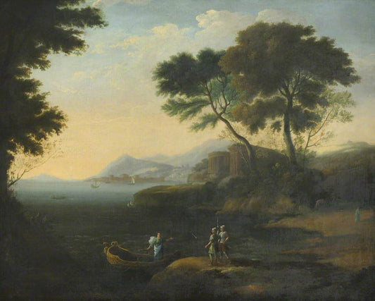 Embarkation of Carlo and Ubaldo in Pursuit of Rinaldo, vintage artwork by Attributed to Claude Lorrain, 12x8" (A4) Poster