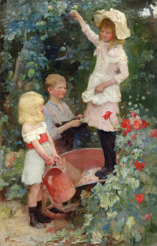 The Apple Pickers, vintage artwork by Elizabeth Stanhope Forbes, 12x8" (A4) Poster