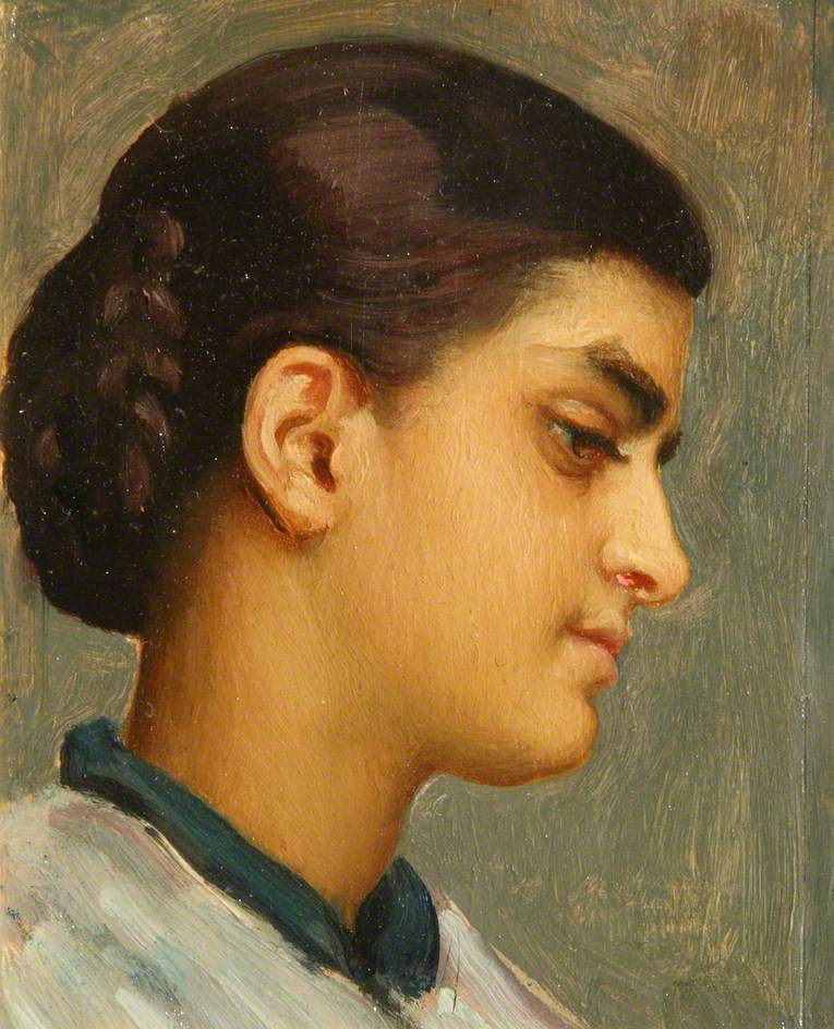 Head of Spanish Girl, vintage artwork by Sir Frederic Lord Leighton, 12x8" (A4) Poster