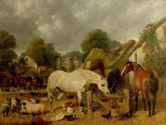 Horses in a Paddock, vintage artwork by John Frederick Herring, Sr, A3 (16x12") Poster Print