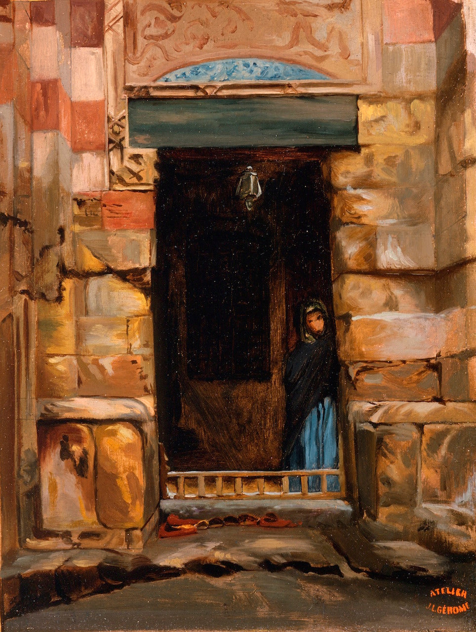 Arab Woman in a Doorway (oil sketch), vintage artwork by Jean-Leon Gerôme, 12x8" (A4) Poster