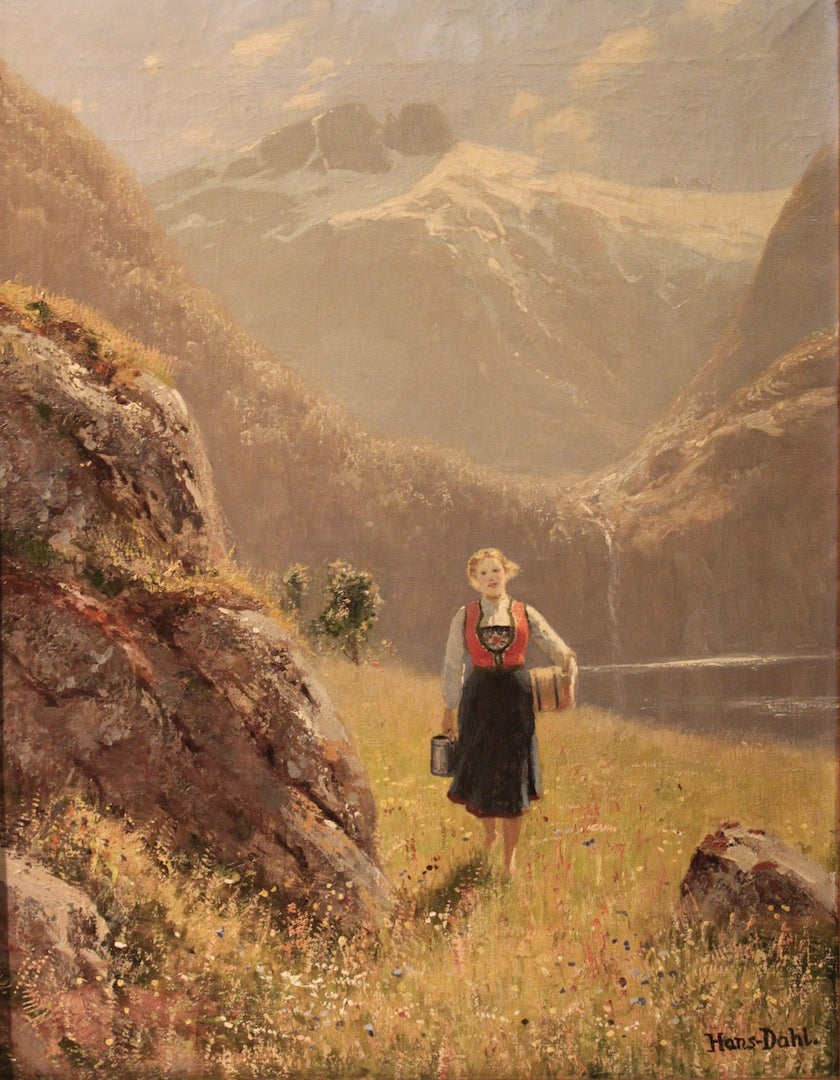 Girl in a Summer Landscape, vintage artwork by Hans Dahl, 12x8" (A4) Poster