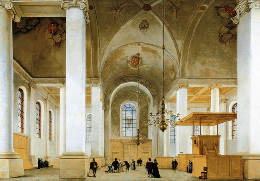 Interior of the Nieuwe or St. Annakerk in Haarlem, seen from west to east, vintage artwork by Pieter Saenredam, 12x8" (A4) Poster