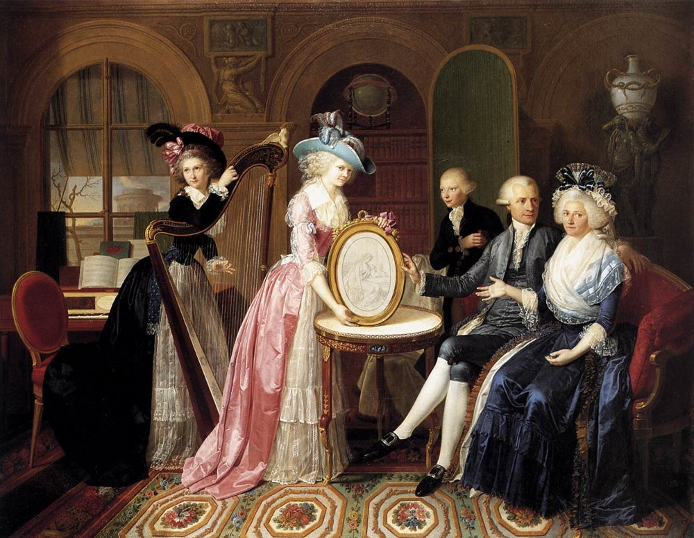 Portrait of the Villers Family, vintage artwork by Johannes Bernardus Duvivier, 12x8" (A4) Poster