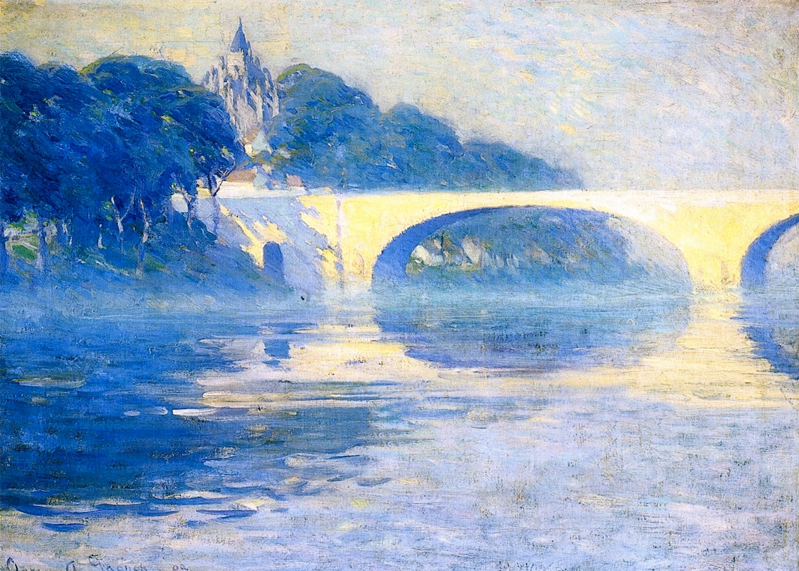 Early Morning Mist, Pont-de-l'Arche, vintage artwork by Clarence Gagnon, 12x8" (A4) Poster