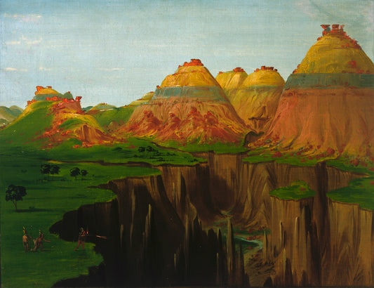 Brick Kilns, Clay Bluffs 1900 Miles above St. Louis, vintage artwork by George Catlin, A3 (16x12") Poster Print
