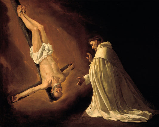 Apparition of Apostle Saint Peter to Saint Peter Nolasco, vintage artwork by Francisco de Zurbarán, 12x8" (A4) Poster