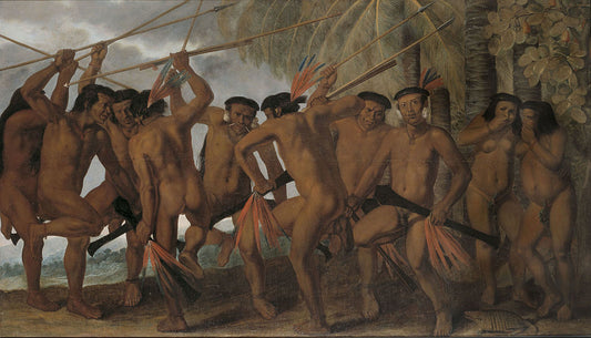 Tarairiu Dancers, vintage artwork by Albert Eckhout, 12x8" (A4) Poster