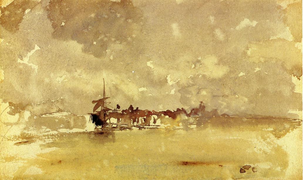 Gold and Grey: the Sunny Shower - Dordrecht, vintage artwork by James Abbott McNeill Whistler, 12x8" (A4) Poster