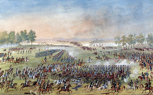 The Battle on 23 October 1812 near Jaroslawetz on the River Lusha, vintage artwork by Balthasar Wigand, 12x8" (A4) Poster