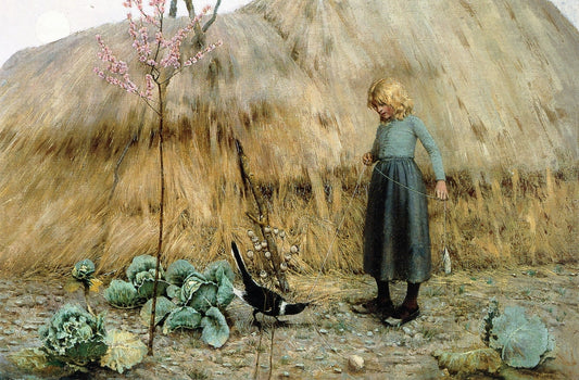 Peasant Girl with a Magpie by Frederick Judd Waugh,A3(16x12")Poster